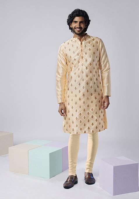 Cheeku Brown Embroidered Silk Blend Kurta Set