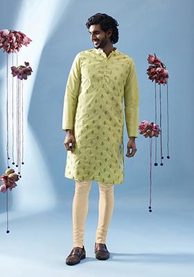 Pista Green Embroidered Silk Blend Kurta Set