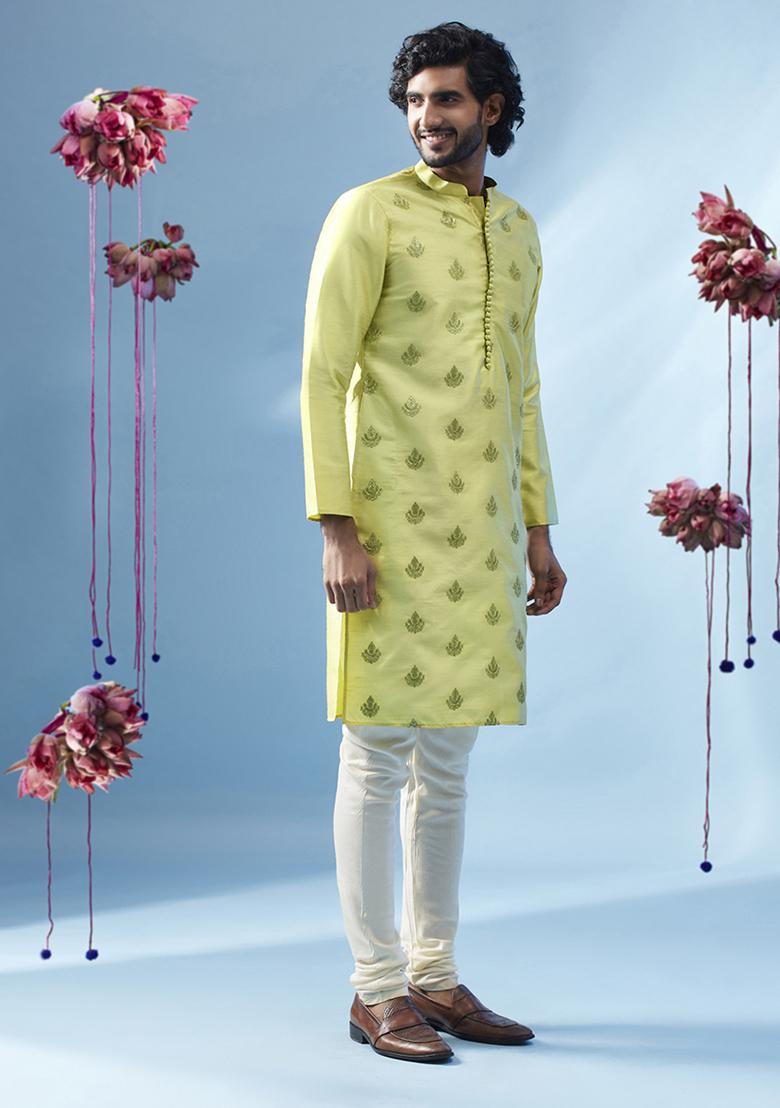Pista Green Embroidered Silk Blend Kurta Set