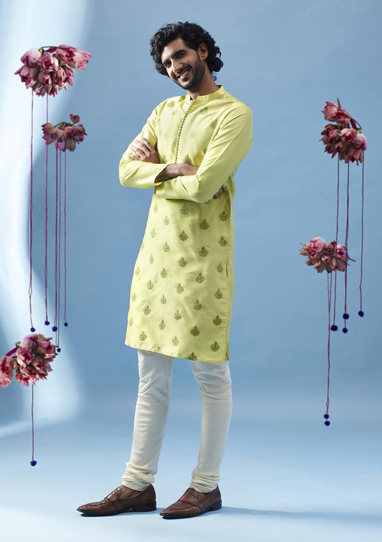 Pista Green Embroidered Silk Blend Kurta Set