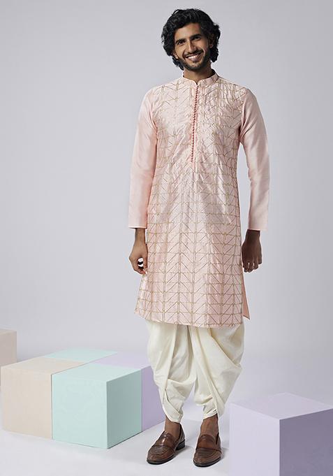 Blush Pink Embroidered Silk Blend Kurta Set