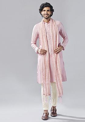 Peach Solid Dyed Cotton Blend Kurta Set With Dupatta