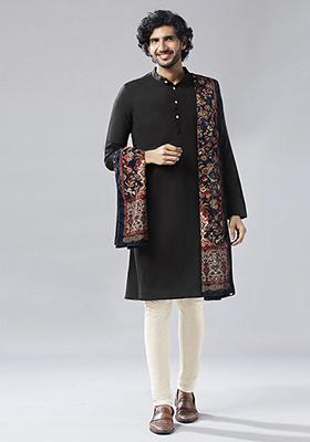 Black Solid Dyed Cotton Blend Kurta Set With Dupatta