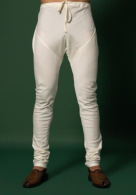 White Woven Design Silk Blend Sherwani Set