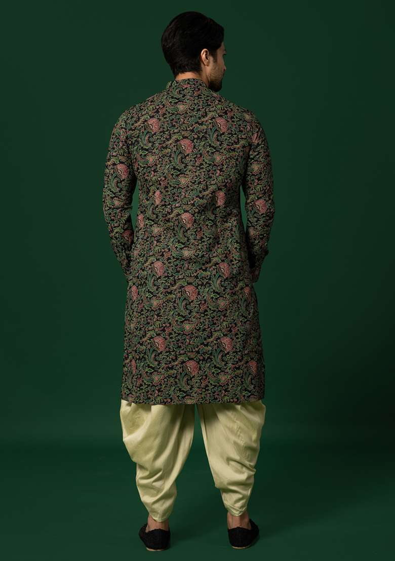 Black Printed Cotton Blend Kurta Set - Indya