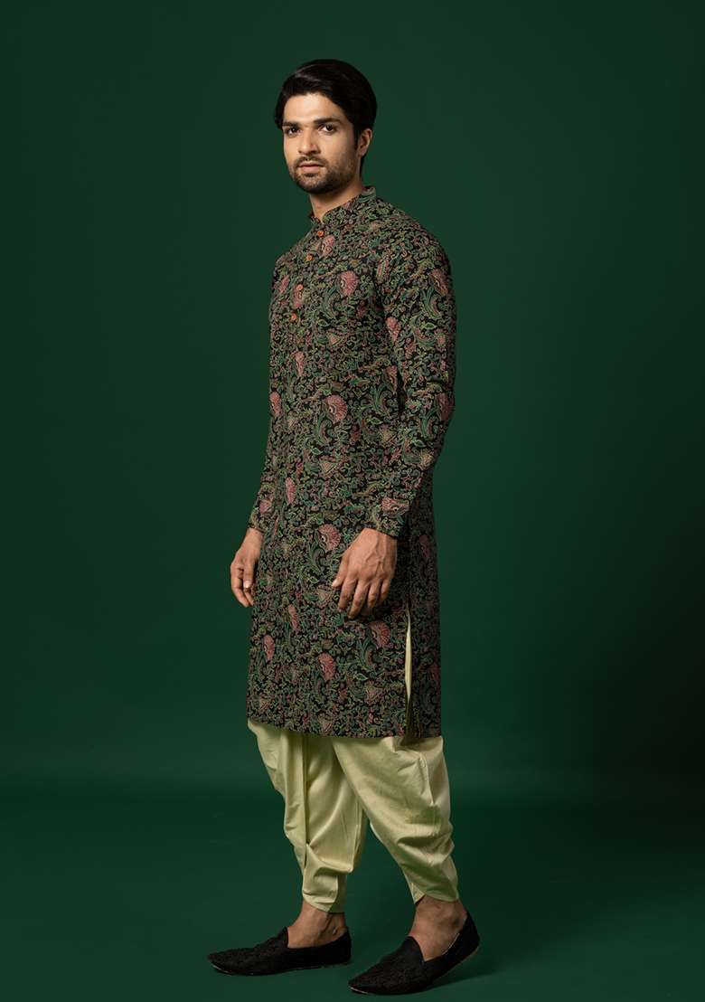 Black Printed Cotton Blend Kurta Set - Indya