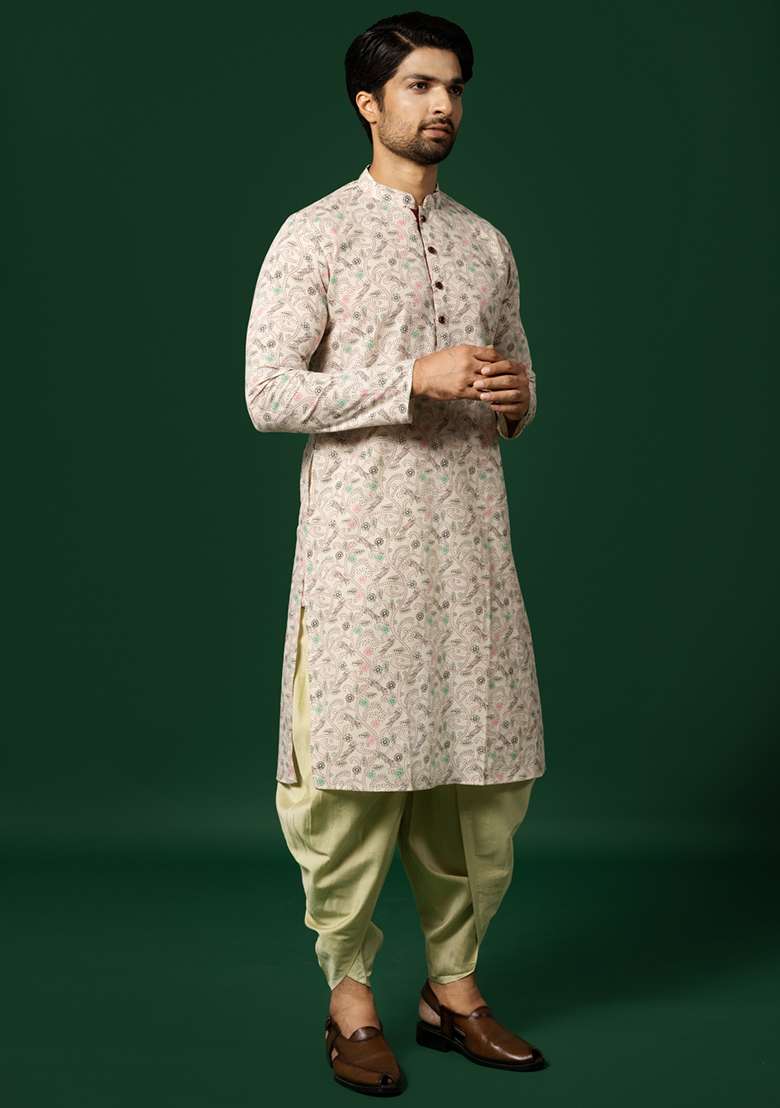 White Printed  Cotton Blend Kurta Set - Indya