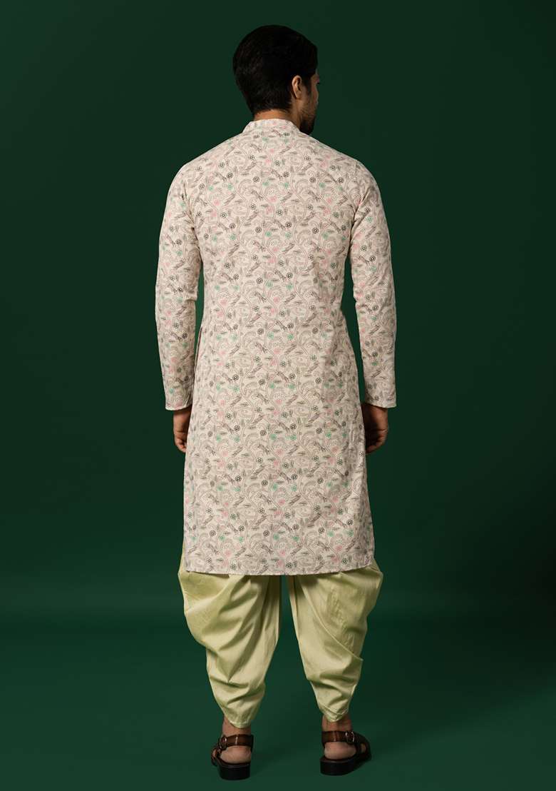 White Printed  Cotton Blend Kurta Set - Indya