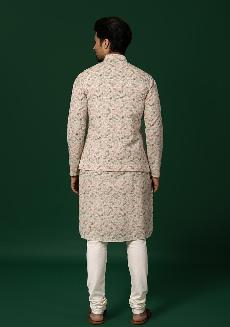 Multicolour Printed Cotton Blend Kurta Jacket Set - Indya