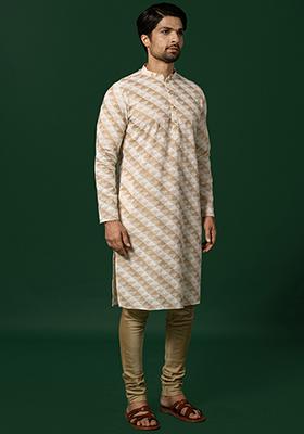 Cream Printed Cotton Blend Kurta