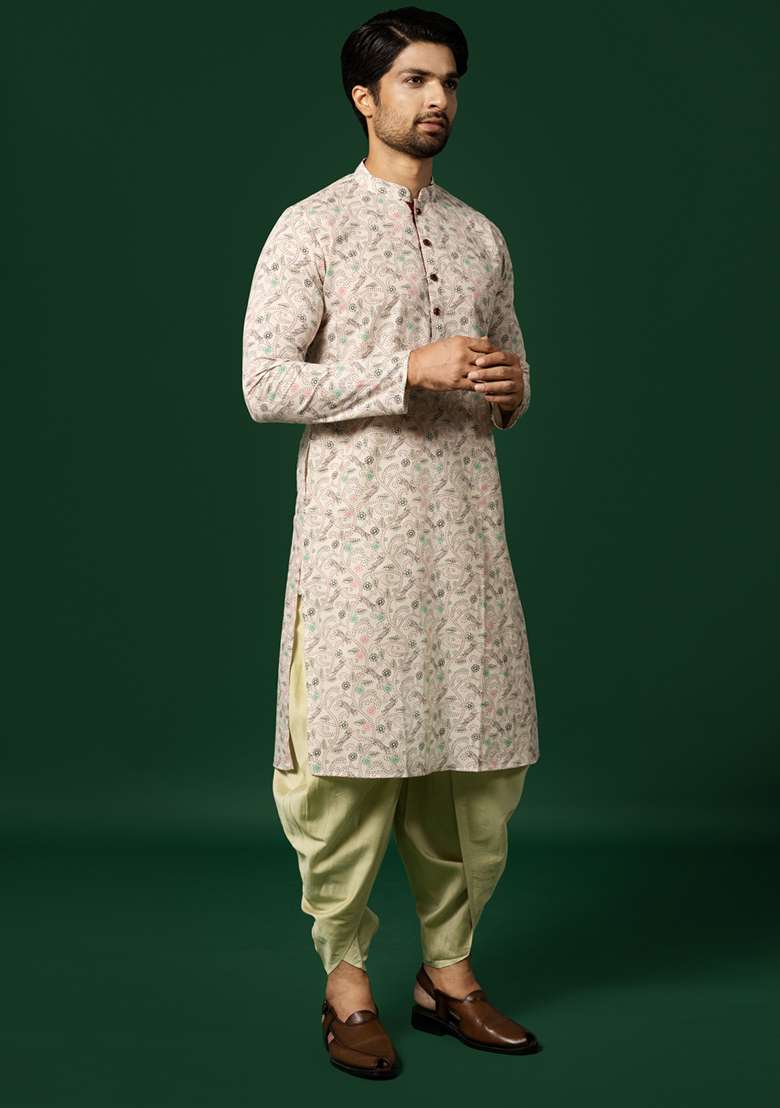 White Printed  Cotton Blend Kurta - Indya