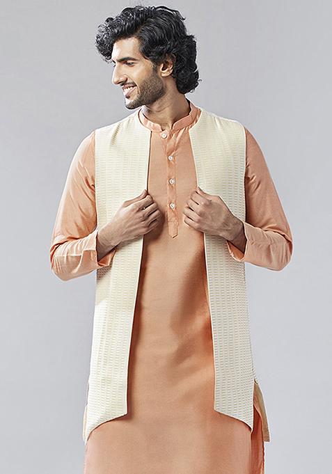 Cream Jacquard Silk Blend Jacket