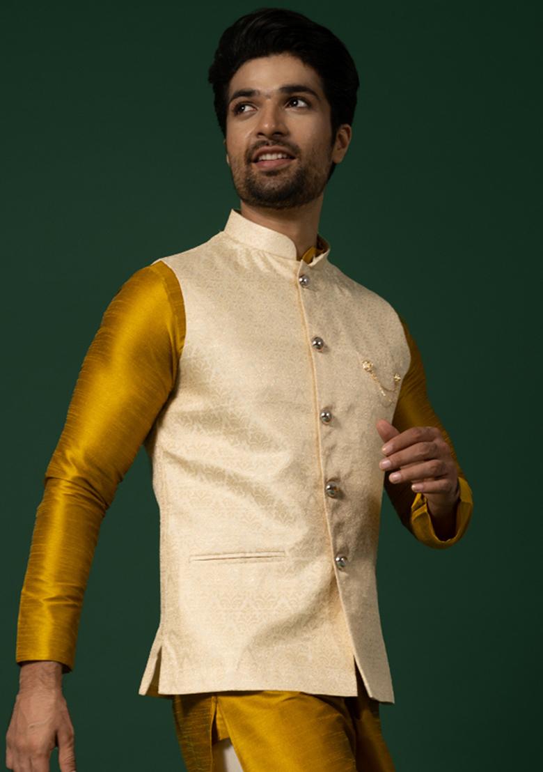 Cream Textured Silk Blend Jacquard Jacket