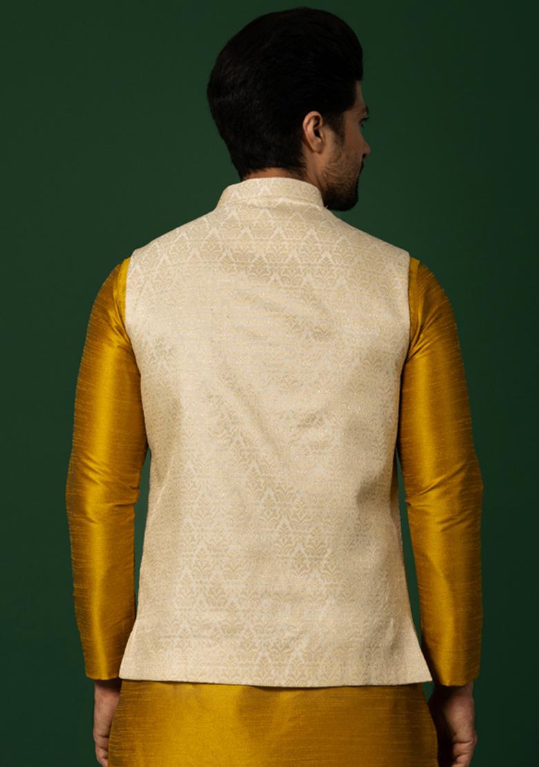 Cream Textured Silk Blend Jacquard Jacket