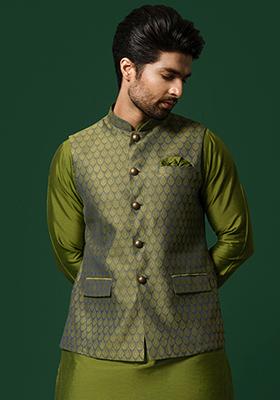 Green Textured Silk Blend Jacquard Jacket