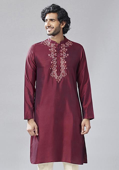 Magenta Embellished Cotton Kurta