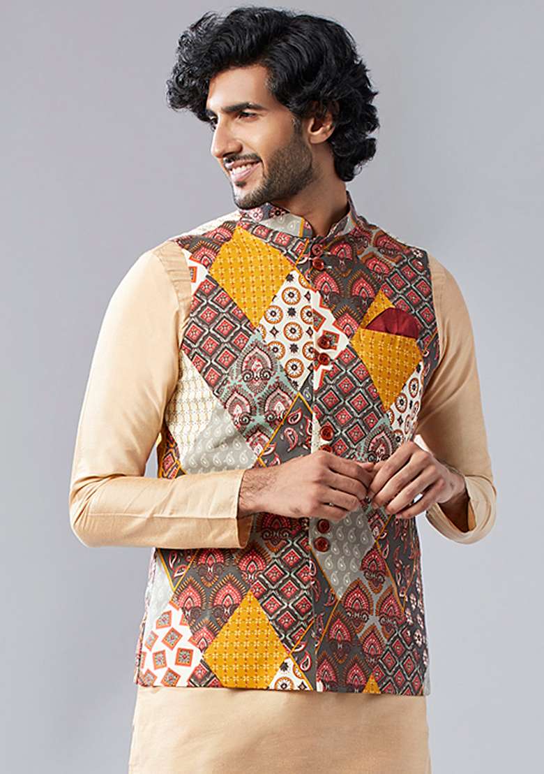 Multicolour Printed Cotton Blend Jacket - Indya