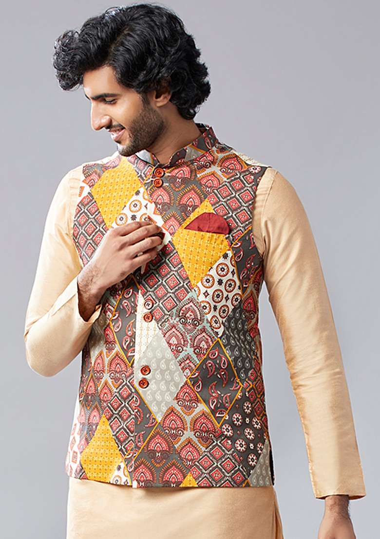 Multicolour Printed Cotton Blend Jacket - Indya