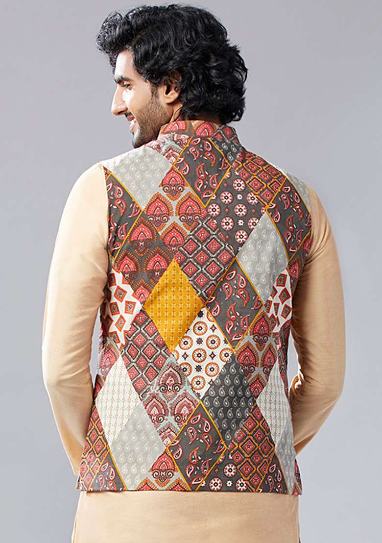 Multicolour Printed Cotton Blend Jacket - Indya