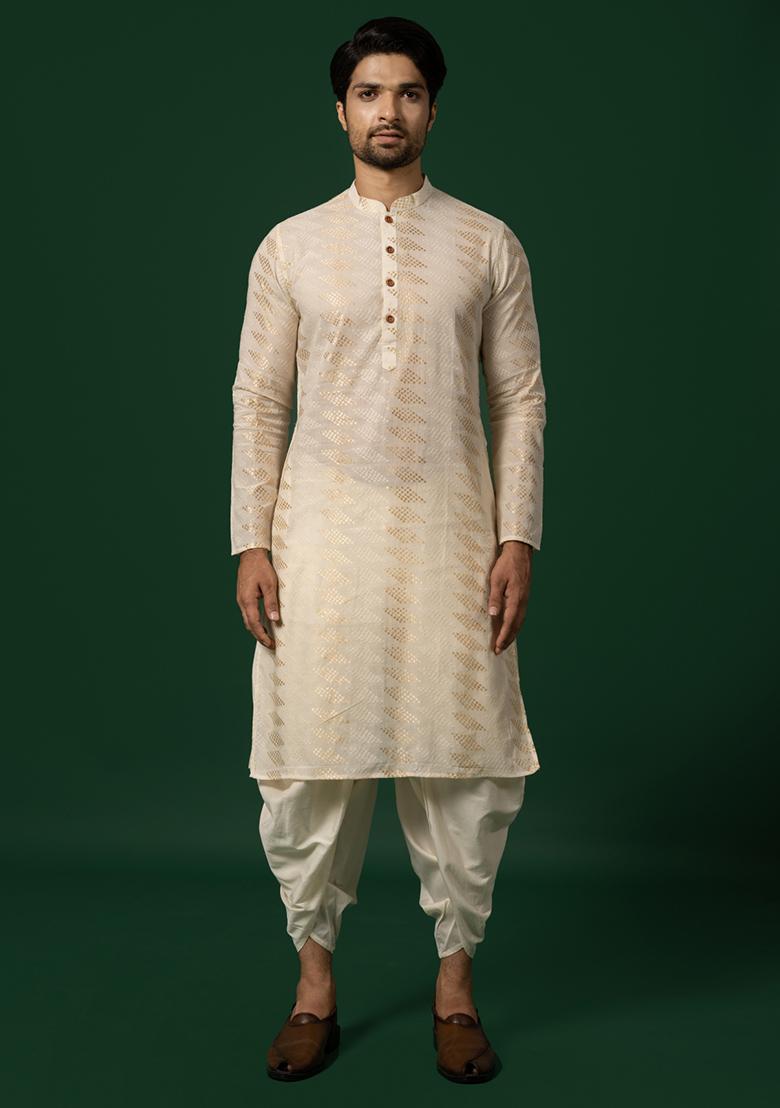 White Solid Cotton Blend Kurta Set