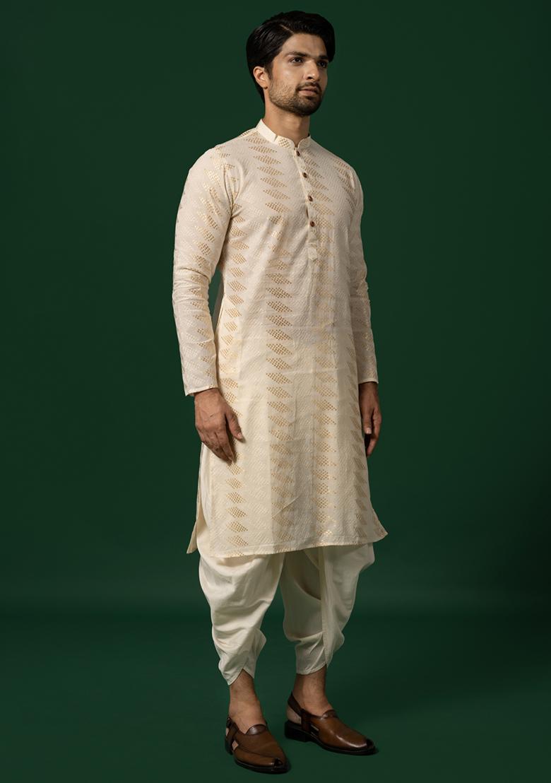 White Solid Cotton Blend Kurta Set