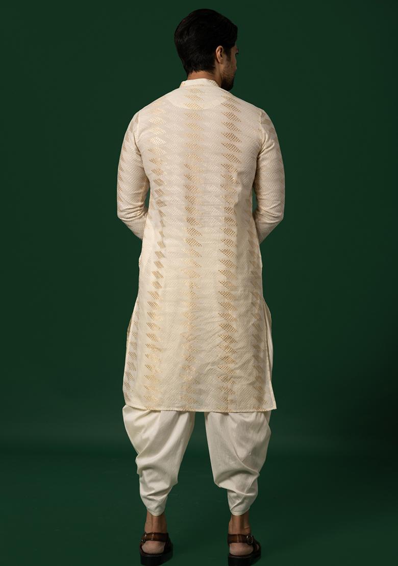 White Solid Cotton Blend Kurta Set