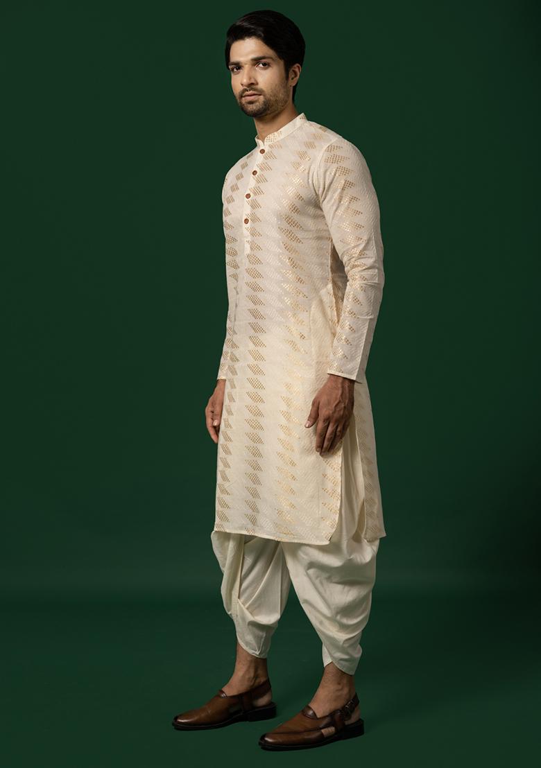 White Solid Cotton Blend Kurta Set