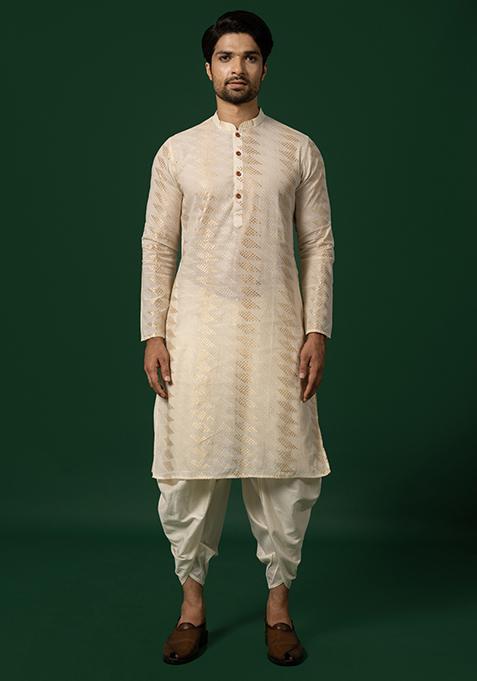 White Solid Cotton Blend Kurta Set