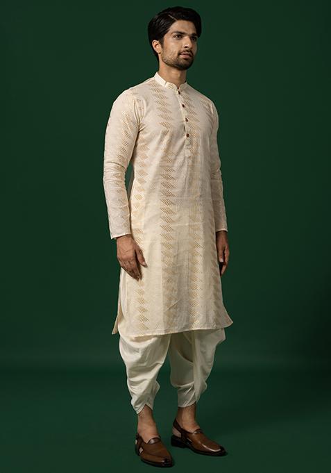 White Solid Cotton Blend Kurta Set