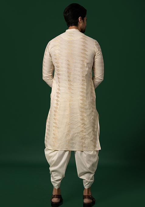 White Solid Cotton Blend Kurta Set
