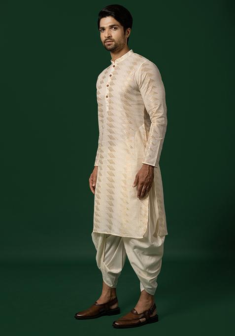 White Solid Cotton Blend Kurta Set