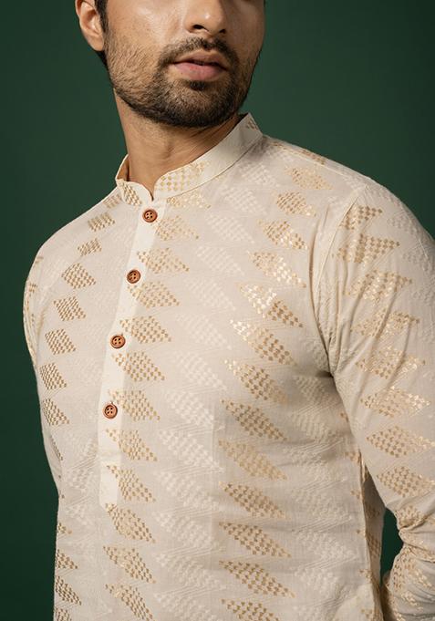 White Solid Cotton Blend Kurta Set