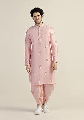 Pink Embellished Cotton Blend Kurta Set