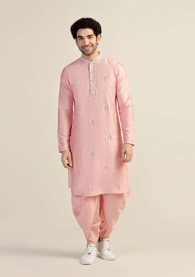Pink Embellished Cotton Blend Kurta Set - Indya