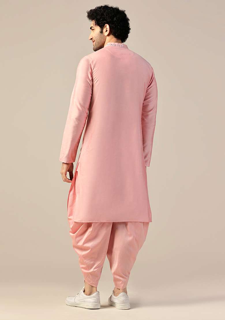 Pink Embellished Cotton Blend Kurta Set - Indya