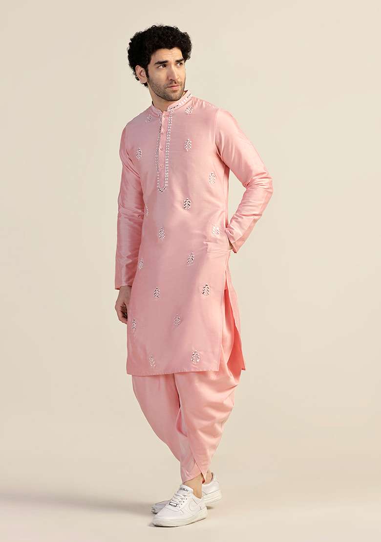Pink Embellished Cotton Blend Kurta Set - Indya