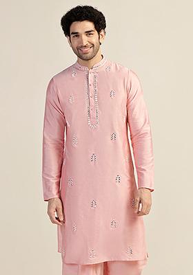 Light Pink Embellished Cotton Blend Kurta