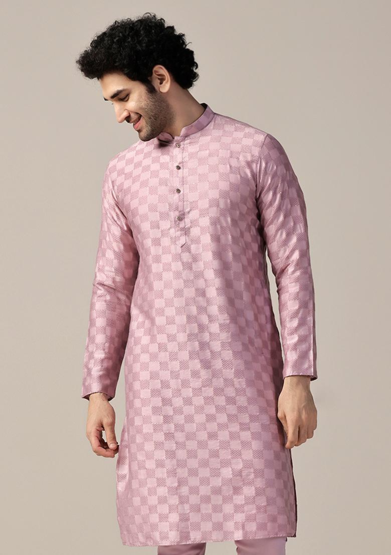 Pink Embellished Cotton Kurta