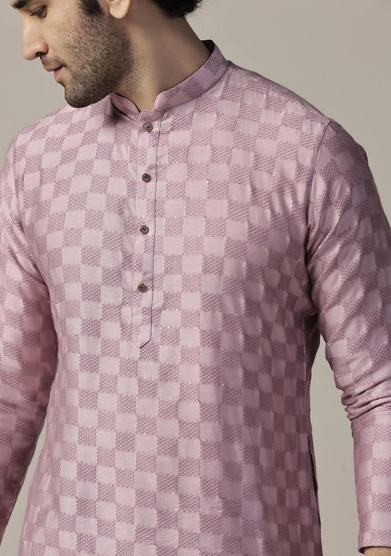Pink Embellished Cotton Kurta