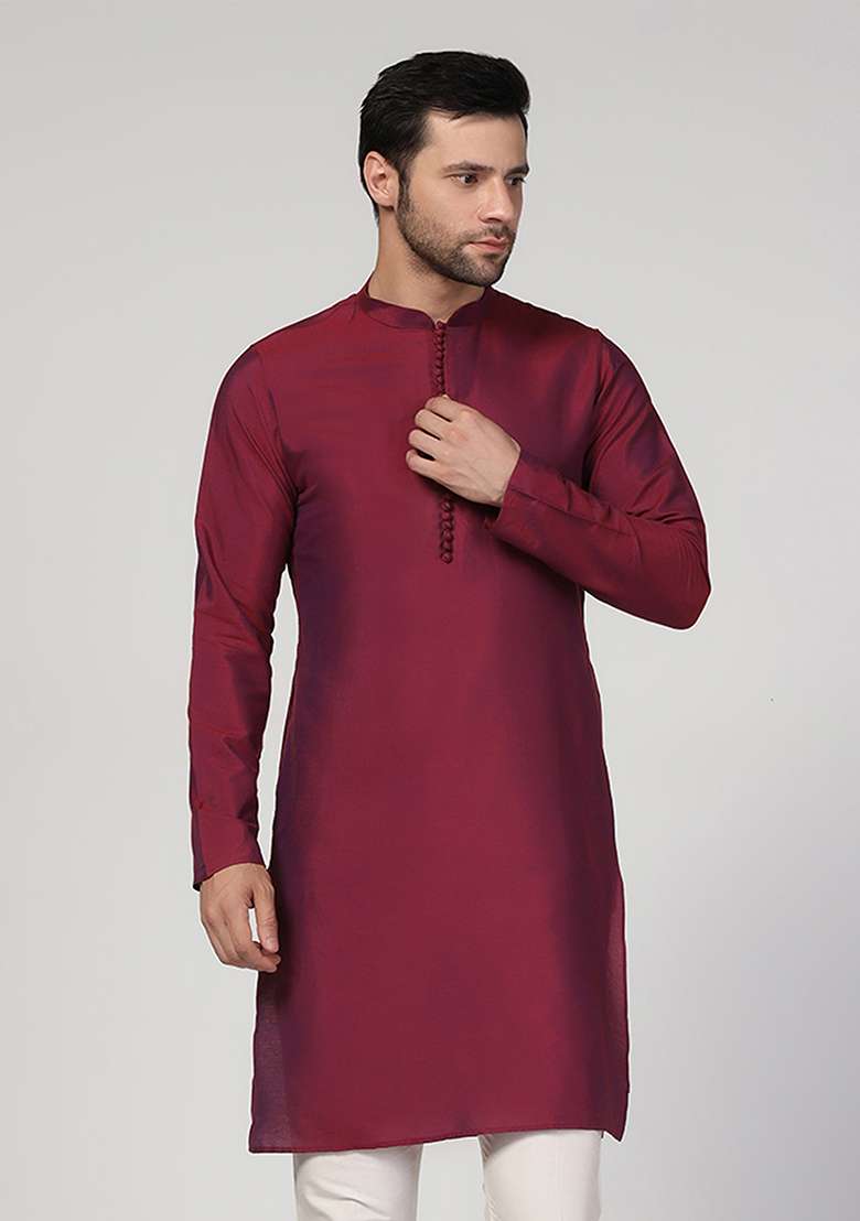 Multicolour Solid Cotton Blend Mid Kurta - Indya