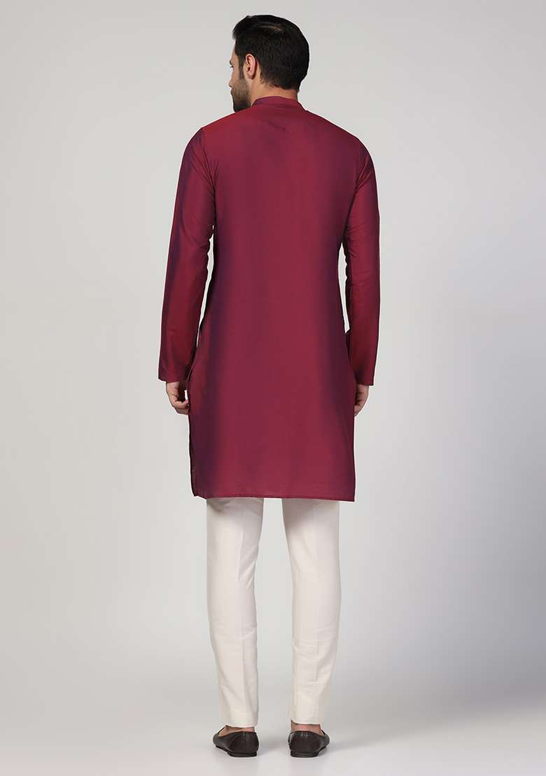 Multicolour Solid Cotton Blend Mid Kurta - Indya
