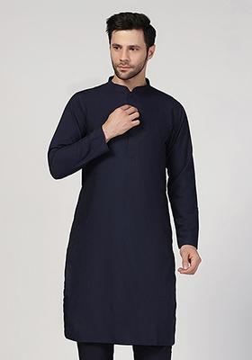 Blue Solid Cotton Blend Kurta