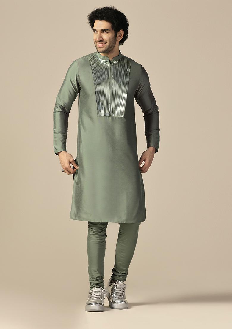 Green Embellished Cotton Blend Kurta Set
