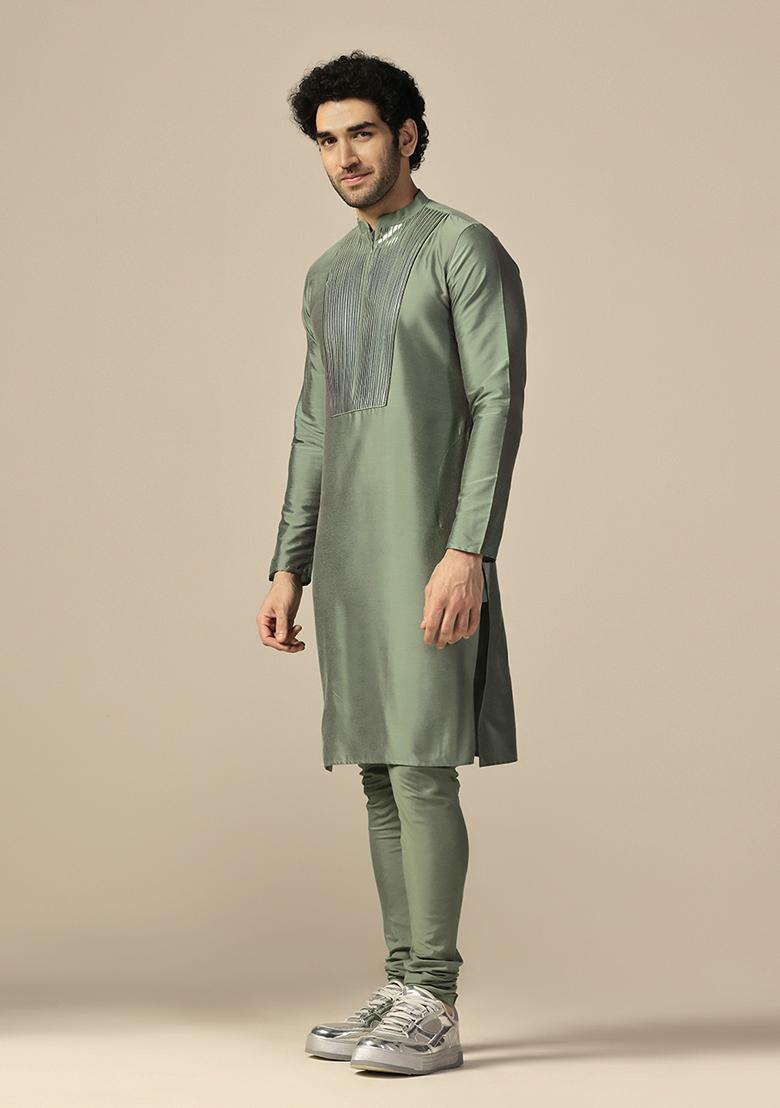 Green Embellished Cotton Blend Kurta Set