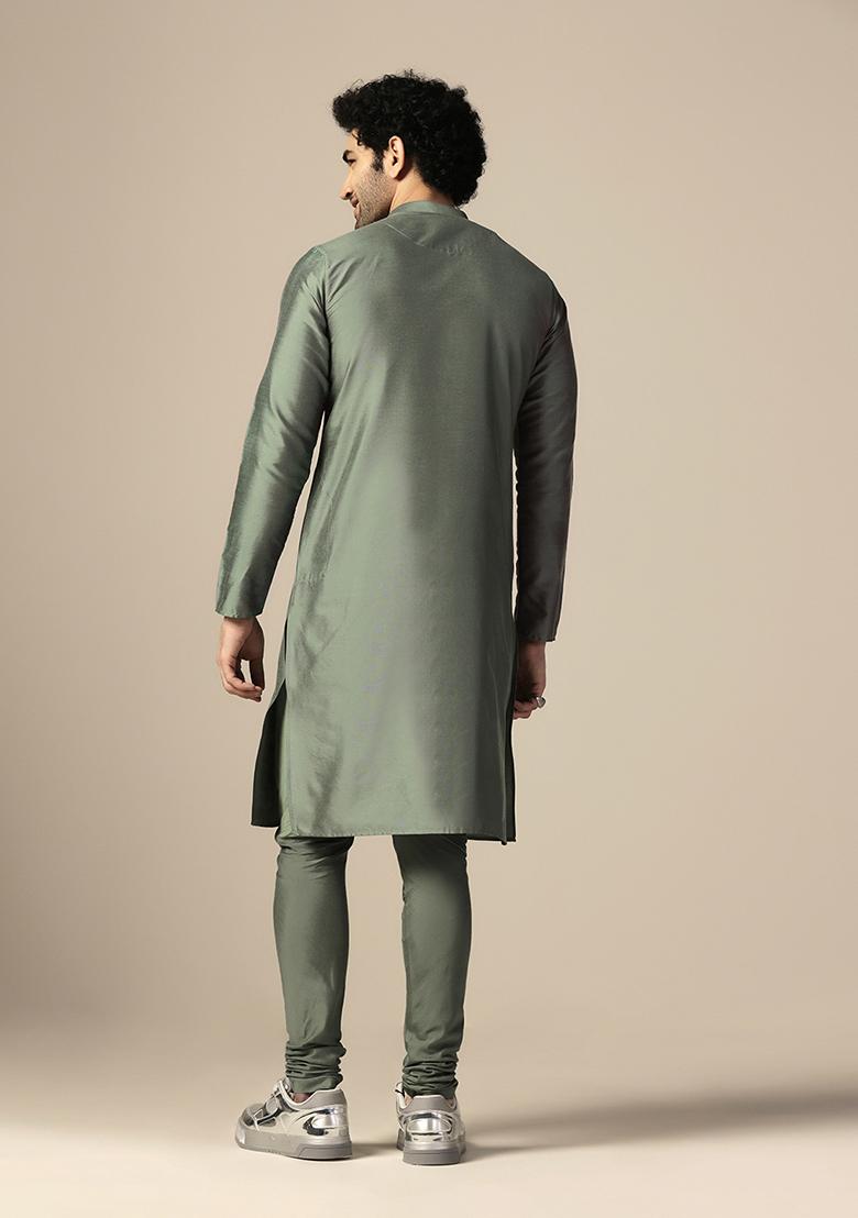Green Embellished Cotton Blend Kurta Set