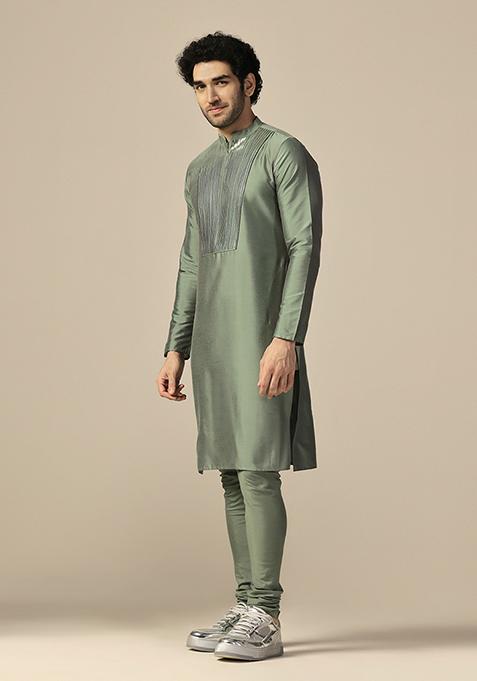 Green Embellished Cotton Blend Kurta Set