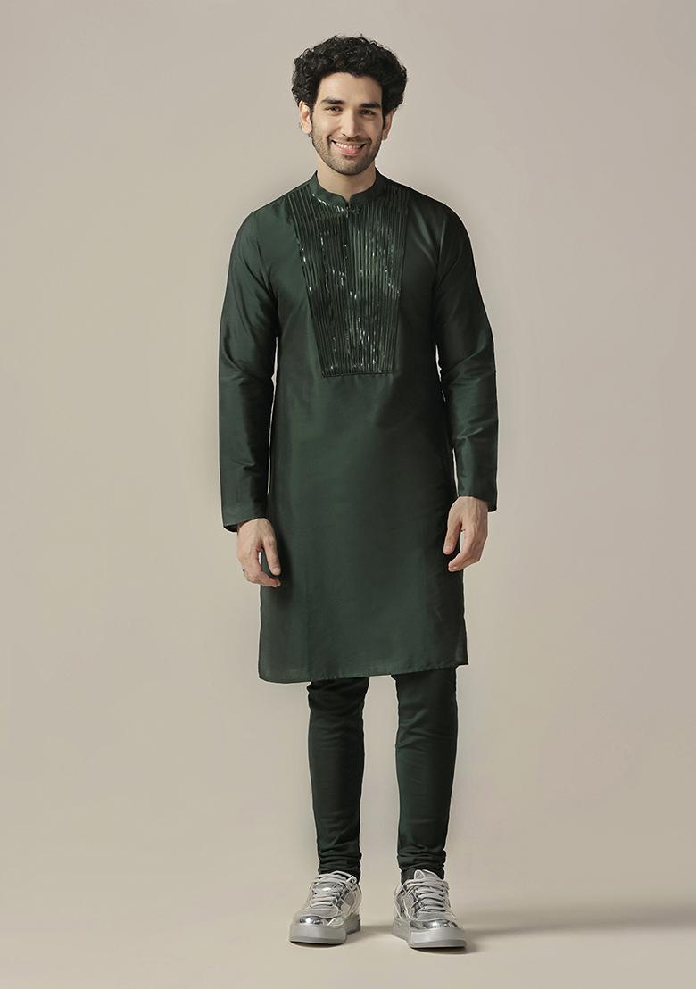 Green Embellished Cotton Blend Kurta Set