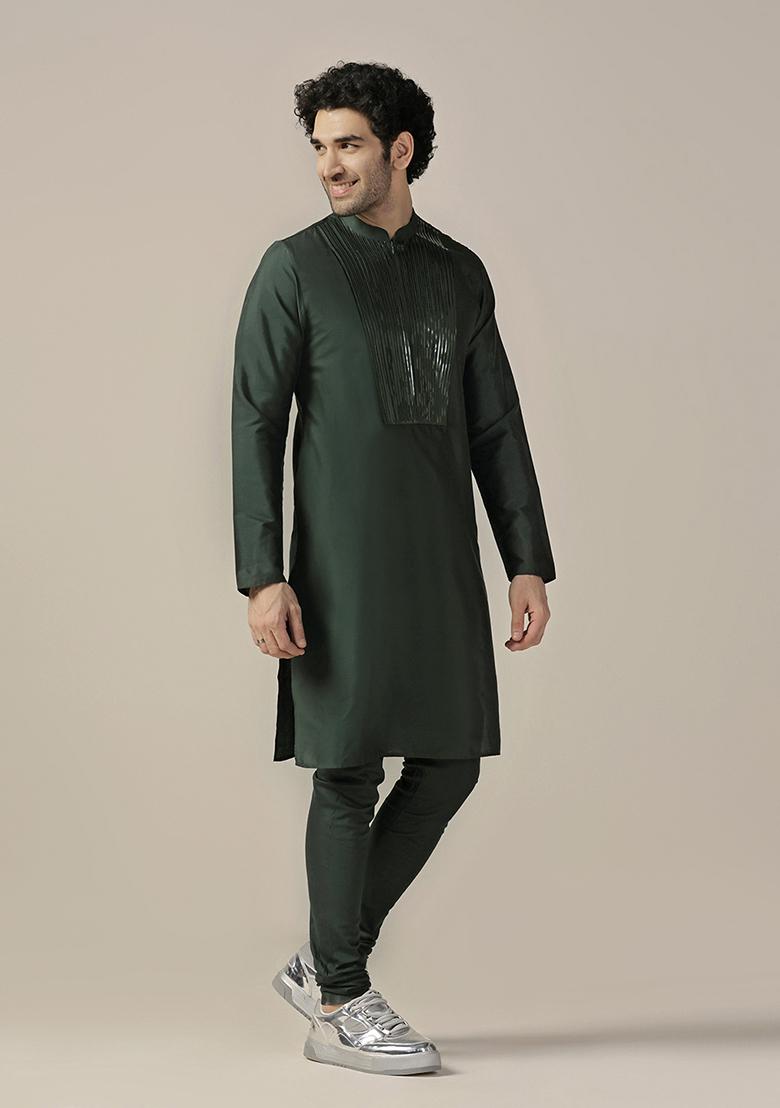 Green Embellished Cotton Blend Kurta Set