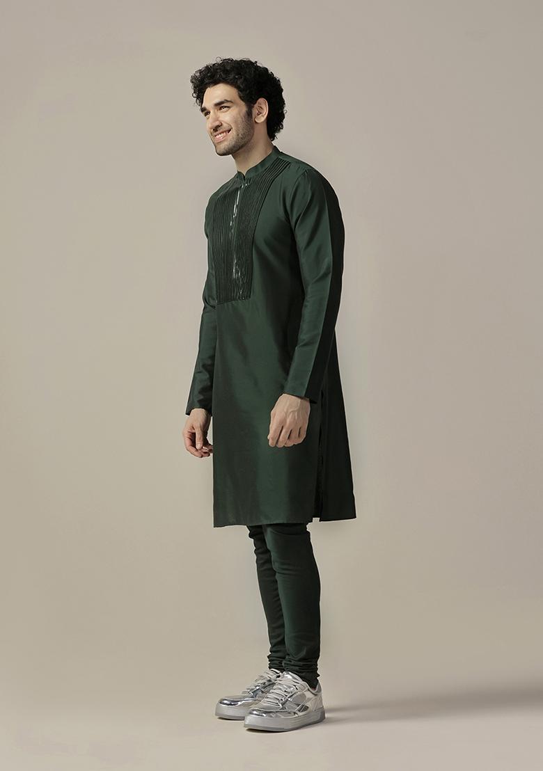 Green Embellished Cotton Blend Kurta Set