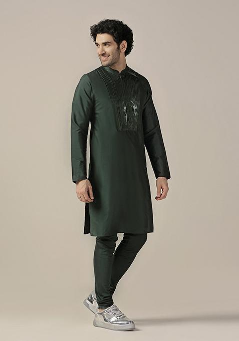 Green Embellished Cotton Blend Kurta Set